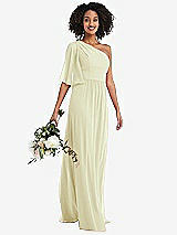 Alt View 1 Thumbnail - Butter Yellow One-Shoulder Bell Sleeve Chiffon Maxi Dress
