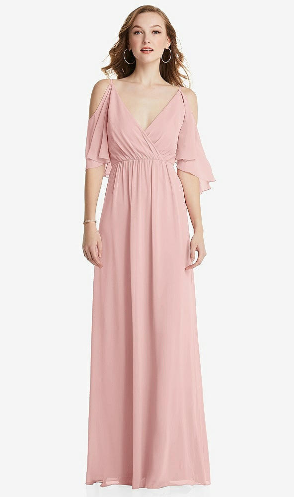 Front View - Rose Convertible Cold-Shoulder Draped Wrap Maxi Dress