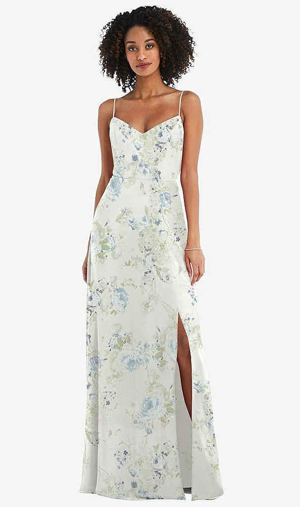 Front View - Bleu Garden Tie-Back Cutout Maxi Dress with Front Slit