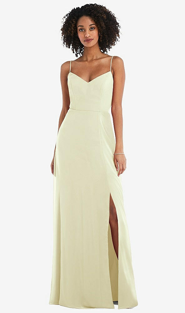 Front View - Butter Yellow Tie-Back Cutout Maxi Dress with Front Slit