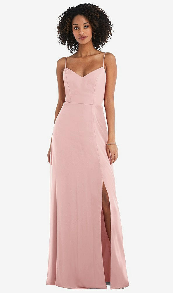 Front View - Rose Tie-Back Cutout Maxi Dress with Front Slit