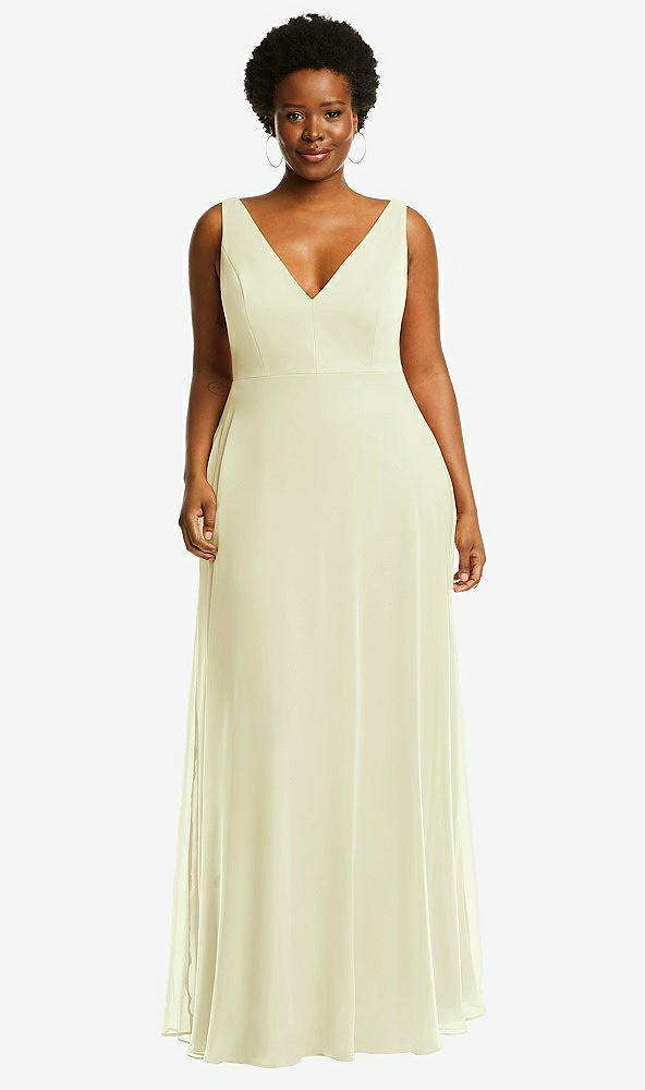 Front View - Butter Yellow Deep V-Neck Chiffon Maxi Dress