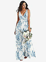 Alt View 1 Thumbnail - Cottage Rose Dusk Blue Deep V-Neck Chiffon Maxi Dress