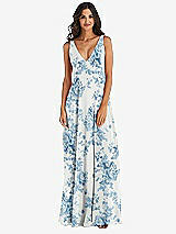 Alt View 3 Thumbnail - Cottage Rose Dusk Blue Deep V-Neck Chiffon Maxi Dress
