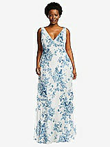 Front View Thumbnail - Cottage Rose Dusk Blue Deep V-Neck Chiffon Maxi Dress