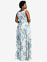 Rear View Thumbnail - Cottage Rose Dusk Blue Deep V-Neck Chiffon Maxi Dress