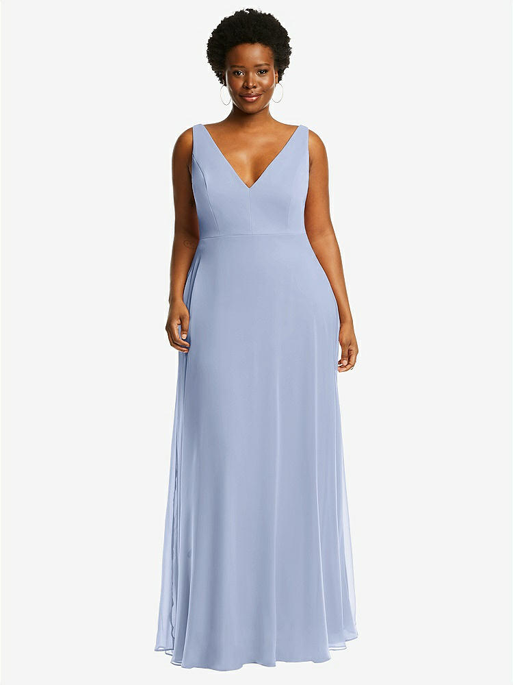 Plunge Neckline Bow Shoulder Empire Waist Chiffon Maxi