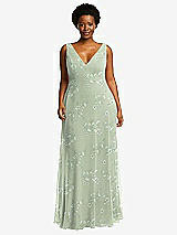 Front View Thumbnail - Vintage Primrose Sage Deep V-Neck Chiffon Maxi Dress