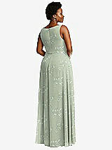 Rear View Thumbnail - Vintage Primrose Sage Deep V-Neck Chiffon Maxi Dress