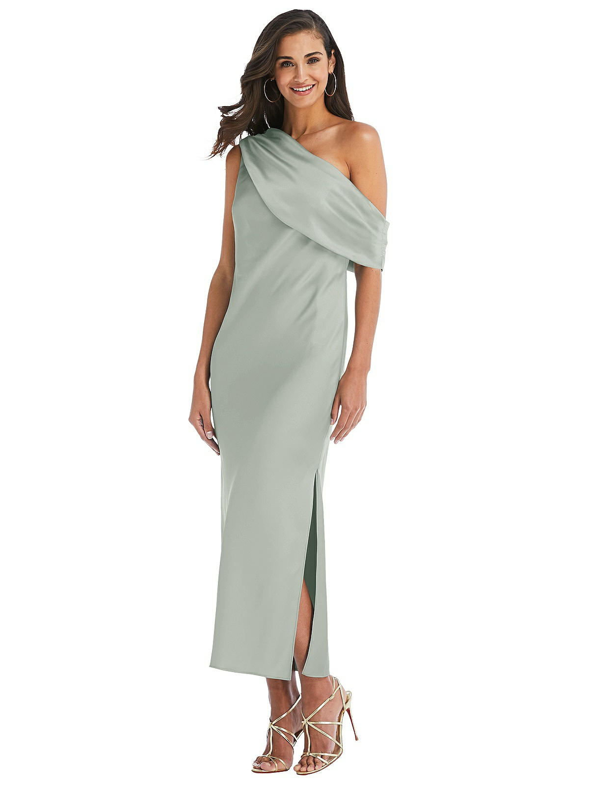 Draped One-shoulder Convertible Midi Slip Bridesmaid Dress
