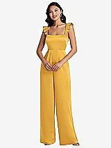 Front View Thumbnail - NYC Yellow Ruffled Sleeve Tie-Back Jumpsuit with Pockets