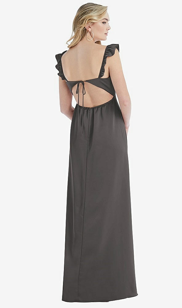 Back View - Caviar Gray Ruffled Sleeve Tie-Back Maxi Dress