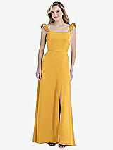Front View Thumbnail - NYC Yellow Ruffled Sleeve Tie-Back Maxi Dress
