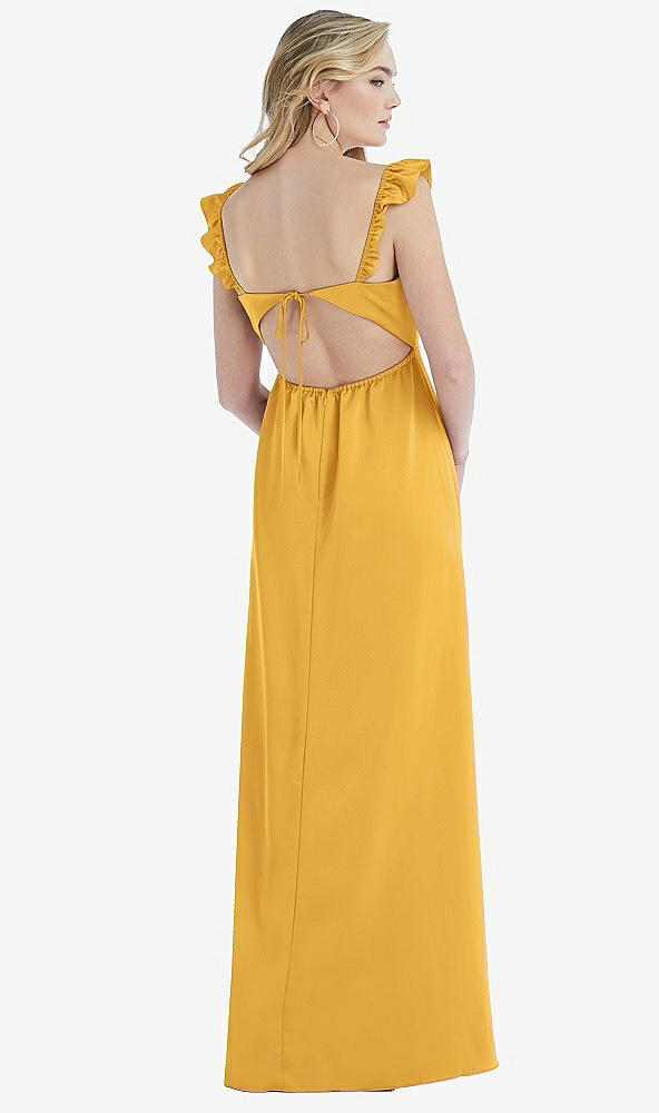 Back View - NYC Yellow Ruffled Sleeve Tie-Back Maxi Dress
