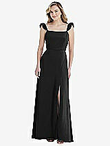 Front View Thumbnail - Black Ruffled Sleeve Tie-Back Maxi Dress
