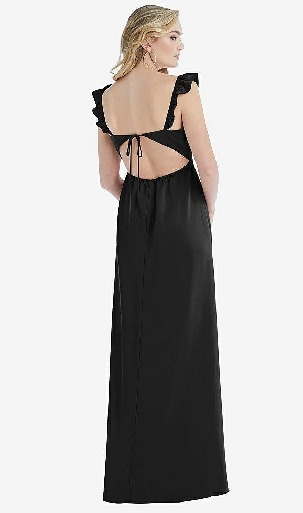 Back View - Black Ruffled Sleeve Tie-Back Maxi Dress
