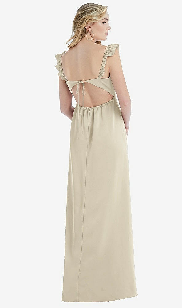 Back View - Champagne Ruffled Sleeve Tie-Back Maxi Dress