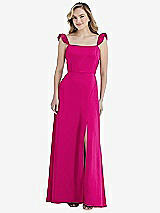 Front View Thumbnail - Think Pink Ruffled Sleeve Tie-Back Maxi Dress
