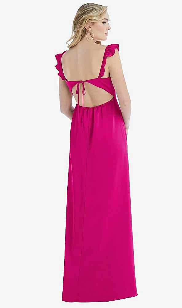 Back View - Think Pink Ruffled Sleeve Tie-Back Maxi Dress
