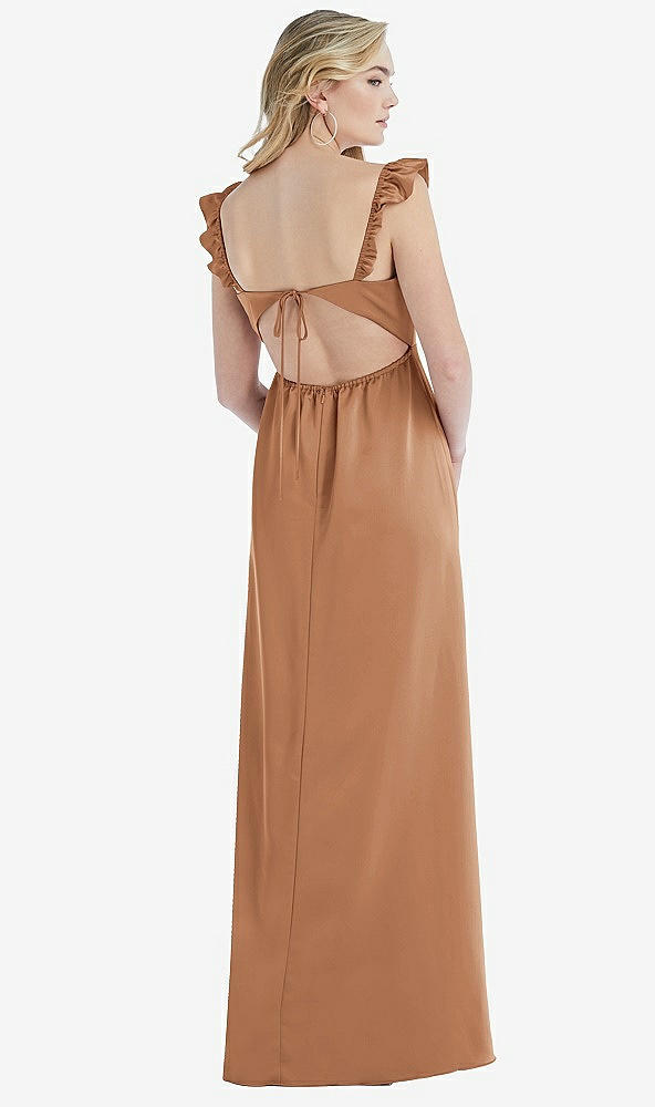 Back View - Toffee Ruffled Sleeve Tie-Back Maxi Dress