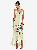 Alt View 1 Thumbnail - Butter Yellow Ruffle-Trimmed V-Neck High Low Wrap Dress