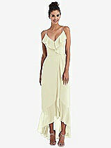 Front View Thumbnail - Butter Yellow Ruffle-Trimmed V-Neck High Low Wrap Dress