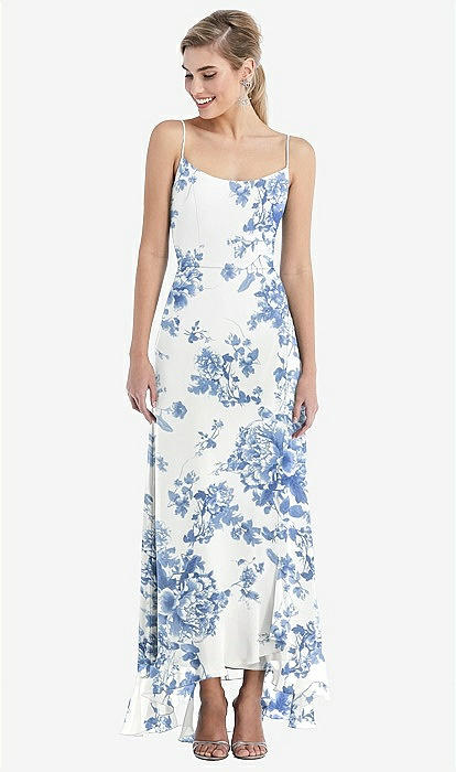 Scoop Neck Ruffle-trimmed High Low Maxi Bridesmaid Dress In
