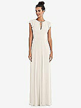Front View Thumbnail - Ivory Flutter Sleeve V-Keyhole Chiffon Maxi Dress