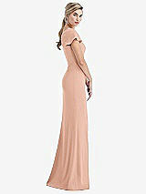 Side View Thumbnail - Pale Peach One-Shoulder Cap Sleeve Trumpet Gown with Front Slit
