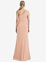 Rear View Thumbnail - Pale Peach One-Shoulder Cap Sleeve Trumpet Gown with Front Slit