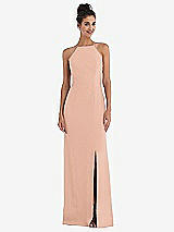 Front View Thumbnail - Pale Peach Open-Back High-Neck Halter Trumpet Gown