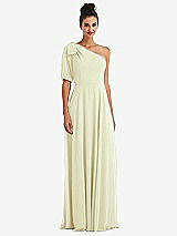 Front View Thumbnail - Butter Yellow Bow One-Shoulder Flounce Sleeve Maxi Dress