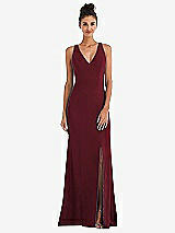 Rear View Thumbnail - Cabernet Criss-Cross Cutout Back Maxi Dress with Front Slit