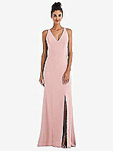 Rear View Thumbnail - Rose Criss-Cross Cutout Back Maxi Dress with Front Slit