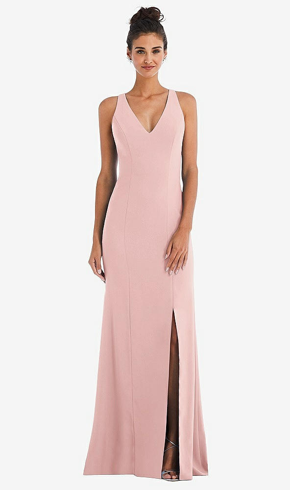 Back View - Rose Criss-Cross Cutout Back Maxi Dress with Front Slit