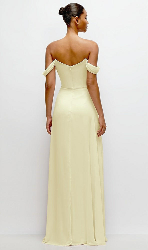 Back View - Butter Yellow Off-the-Shoulder Draped Neckline Maxi Dress