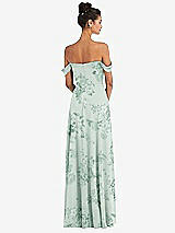Rear View Thumbnail - Mint Green Floral Off-the-Shoulder Draped Neckline Maxi Dress