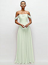 Front View Thumbnail - Mint Green Off-the-Shoulder Draped Neckline Maxi Dress