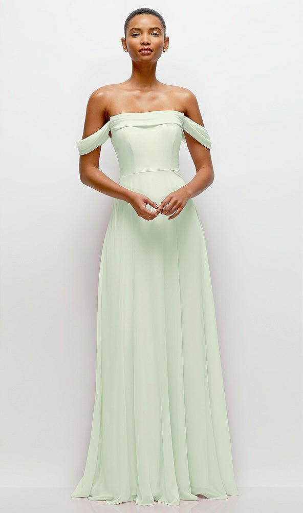 Front View - Mint Green Off-the-Shoulder Draped Neckline Maxi Dress