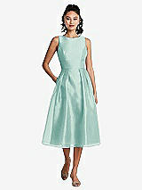 Front View Thumbnail - Coastal Bateau Neck Open-Back Pleated Skirt Midi Dress