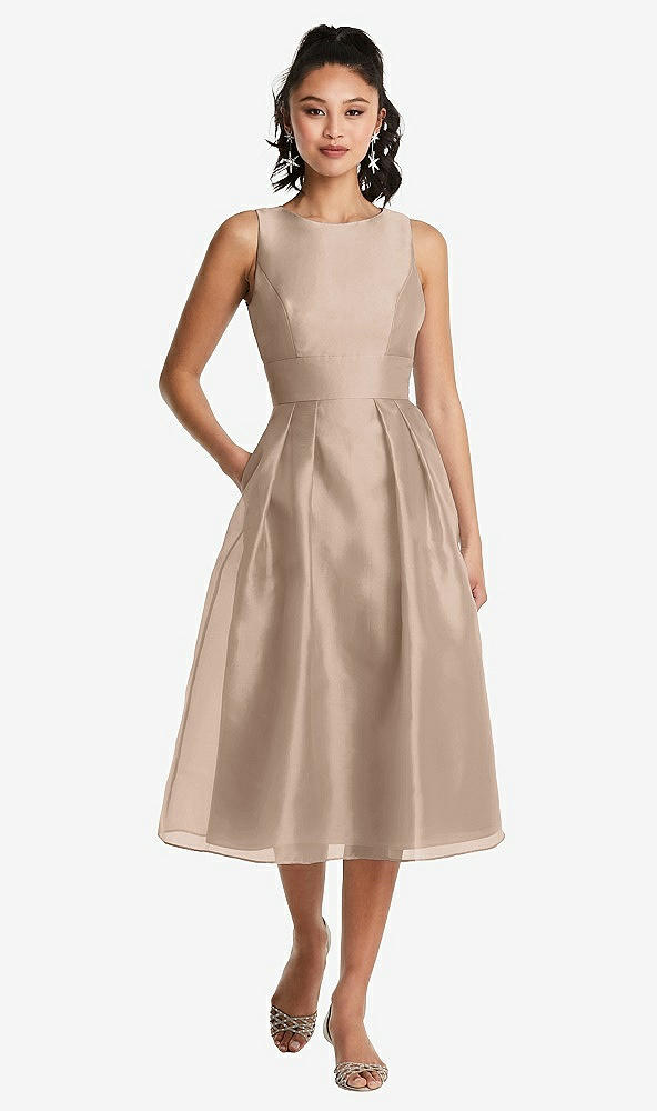 Front View - Topaz Bateau Neck Open-Back Pleated Skirt Midi Dress