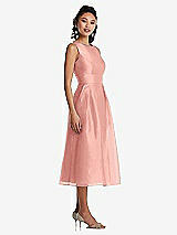 Side View Thumbnail - Apricot Bateau Neck Open-Back Pleated Skirt Midi Dress
