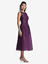 Side View Thumbnail - Aubergine Bateau Neck Open-Back Pleated Skirt Midi Dress