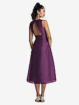 Rear View Thumbnail - Aubergine Bateau Neck Open-Back Pleated Skirt Midi Dress