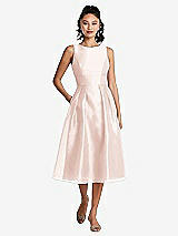 Front View Thumbnail - Blush Bateau Neck Open-Back Pleated Skirt Midi Dress