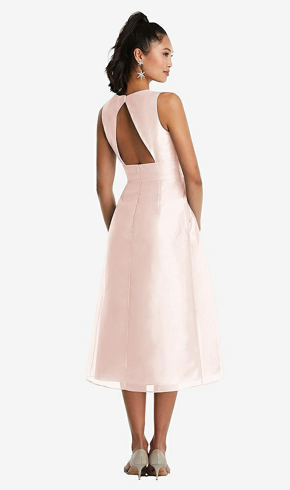 Back View - Blush Bateau Neck Open-Back Pleated Skirt Midi Dress