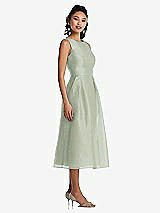 Side View Thumbnail - Celadon Bateau Neck Open-Back Pleated Skirt Midi Dress