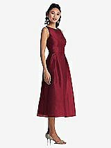 Side View Thumbnail - Claret Bateau Neck Open-Back Pleated Skirt Midi Dress