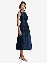Side View Thumbnail - Midnight Navy Bateau Neck Open-Back Pleated Skirt Midi Dress