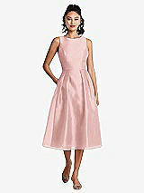 Front View Thumbnail - Rose Bateau Neck Open-Back Pleated Skirt Midi Dress